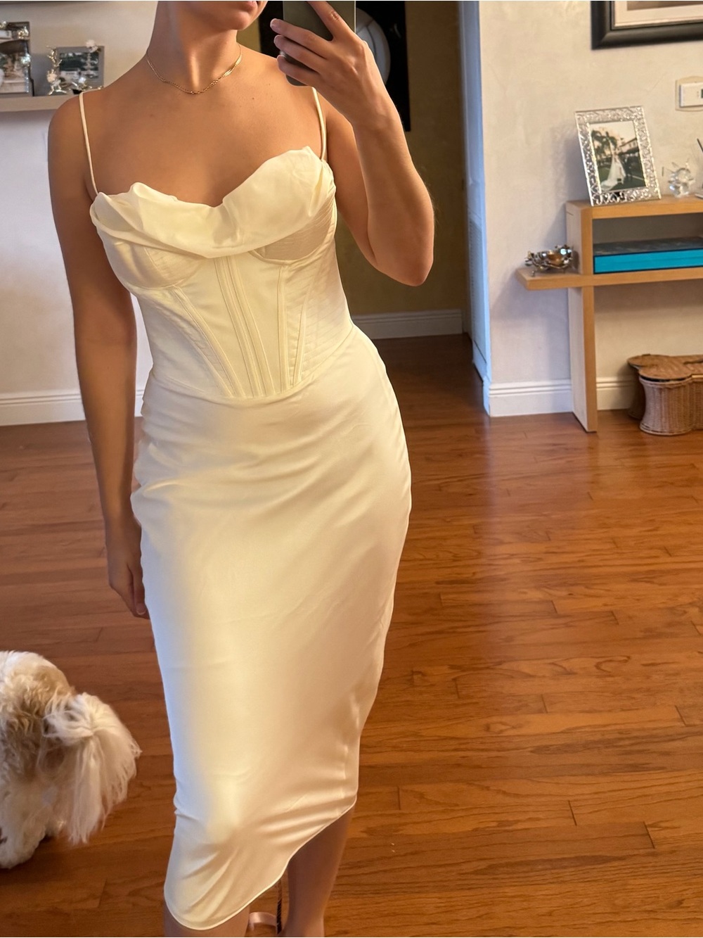 House of CB Satin Corset Midi Dress in Ivory - size Medium - BRAND NEW!!!